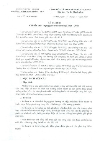 Kế hoạch cải tiến chất lượng giáo dục năm học 2025-2026