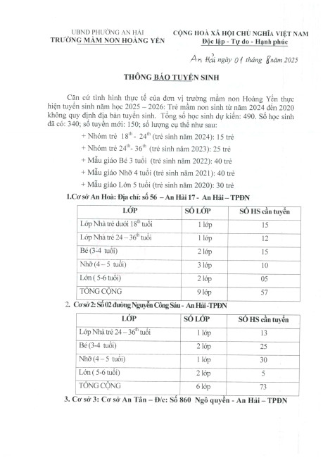 THONG BAO TUYEN SINH NAM HOC 2025 2026 page 0001